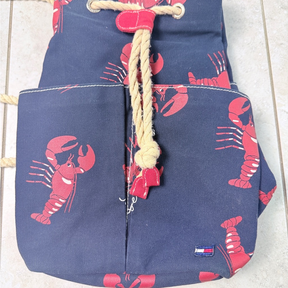 Tommy Hilfiger Lobster Print Canvas Drawstring Backpack Nautical Bucket Bag - Picture 2 of 14